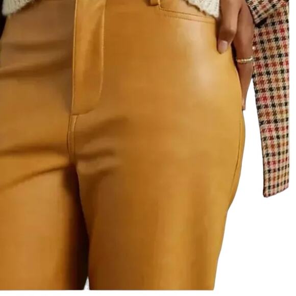 Avec les Filles Anthropologie Camel Faux Leather Straight Crop Pants Size Large - Picture 3 of 12